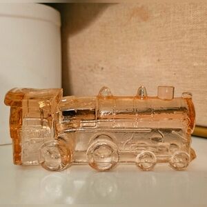 Vintage Pink Depression Glass Train Engine Candy Container